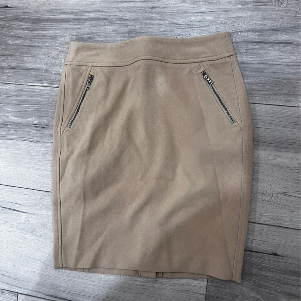 LOFT Tan Mini Skirt with Zipper Details